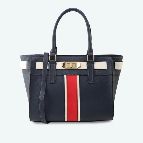 Aldo Greng Tote Bag Vegan Leather Navy Blue Red White - Picture 1 of 12
